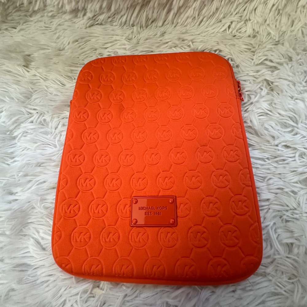 Michael Kors Neoprene Tablet Case Tangerine Embossed Monogram iPad Sleeve